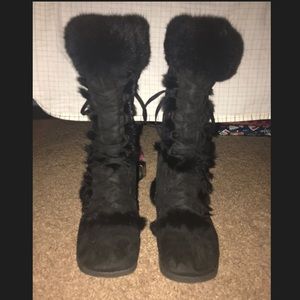 Tall Black Suede & Fur Boots